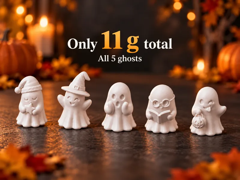 Mini fantasmas de Halloween - kit com 5 peças impresso em 3D