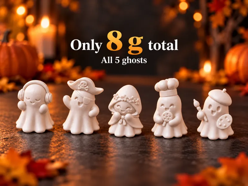 Fantasminhas fofinhos de Halloween (kit com 5) impresso em 3D