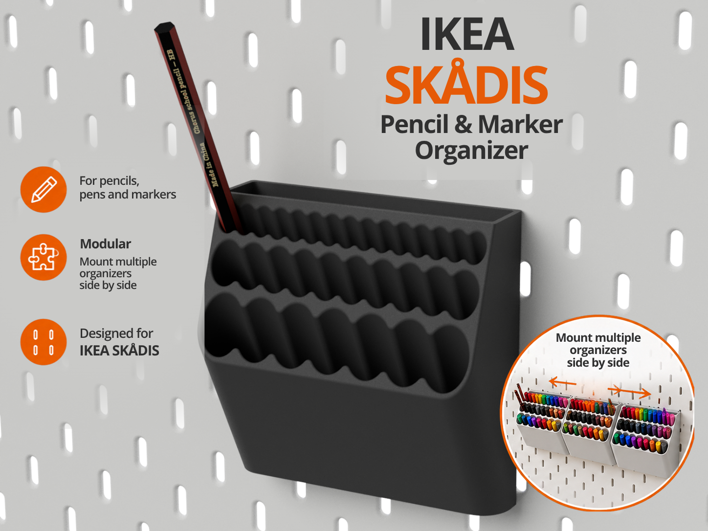 Marcador e organizador de lápis IKEA SKÅDIS – suporte de ondas impresso em 3D