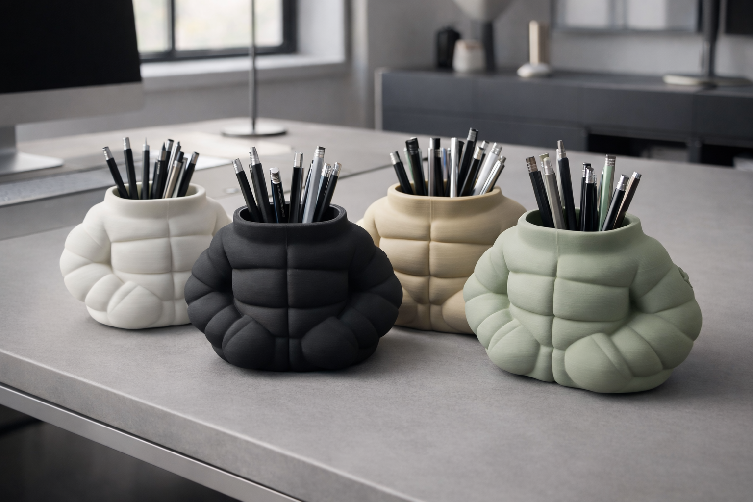Porta-canetas Jaqueta Puffer para Mesa impresso em 3D