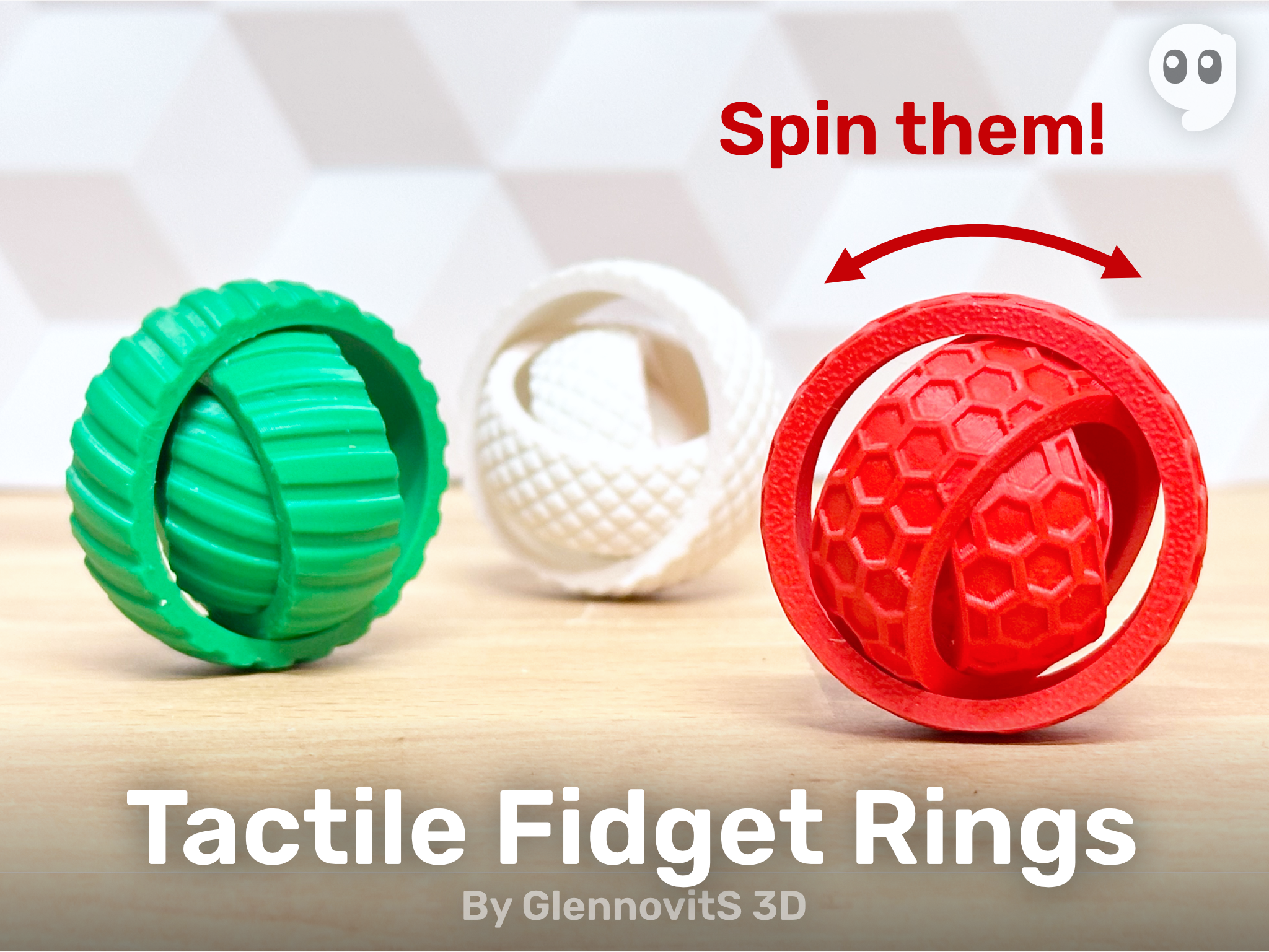 Fidget Toy Anéis Giratórios Texturizados impresso em 3D